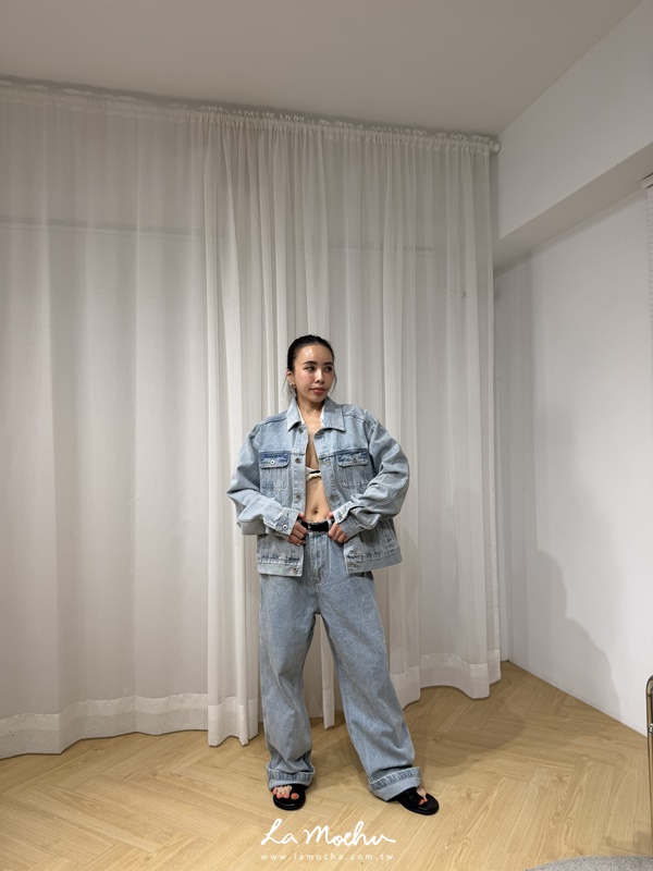 後鉚釘寶石水洗牛仔外套(男女款)